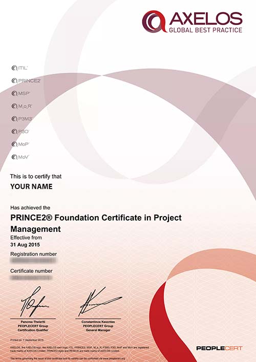 PRINCE2 Foundation certifikát - certficate Branislav Gablas